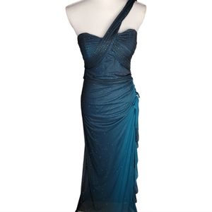 Blondie Nites One Shoulder Ombre Teal Aqua Blue Sparkly Dress